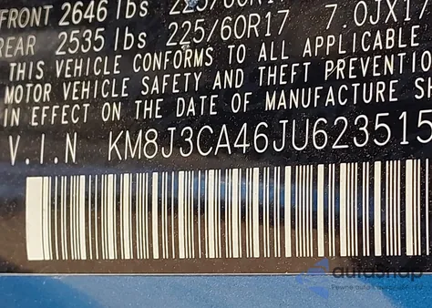 2018 Hyundai Tucson Sel z USA, uszkodzony, nr VIN KM8J3CA46JU623515